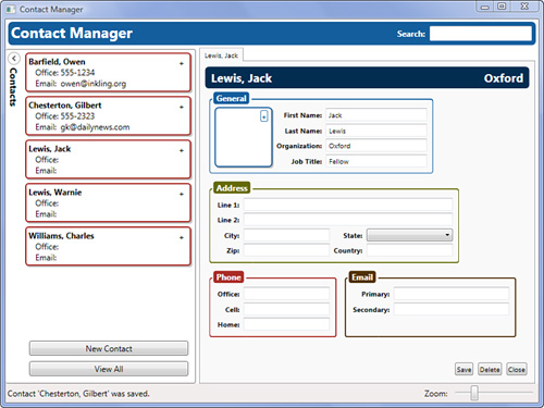 A templated contact list.