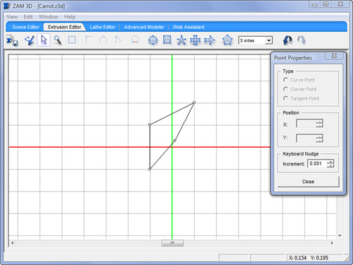 Creating a leaf with the Extrusion Editor.