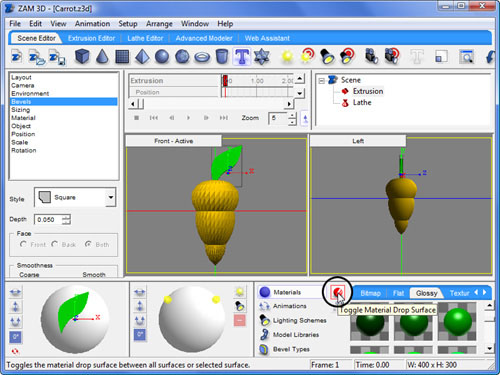 Toggling the material drop surface.