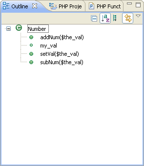 Variables and functions in the Outline view.
