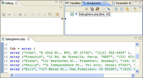 Breakpoints set and also displayed in the Breakpoints view.