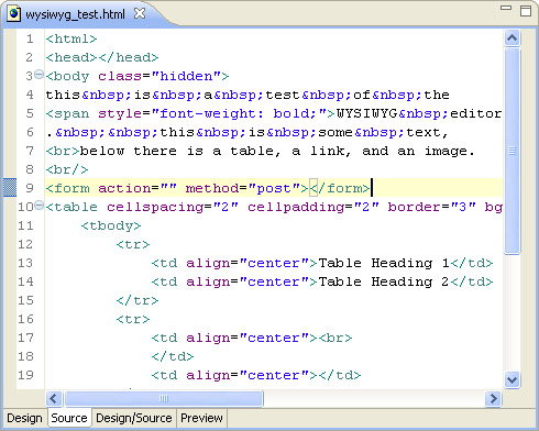 The Source tab of the PHP/ HTML WYSIWYG Editor.