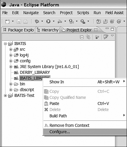 Configure the iBATIS library.