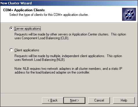 Select the CLB option if your new cluster will be the middle-tier for Application Center-based Web servers.