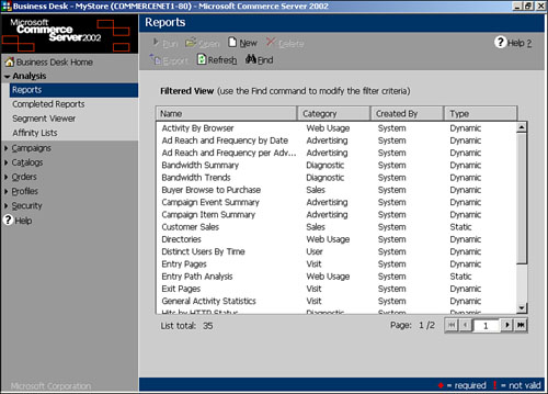 You can create your own custom reports in addition to the reports provided by Commerce Server.