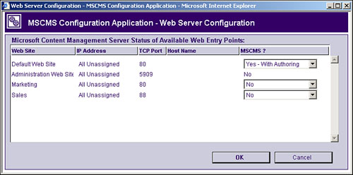 The IIS Administration Web Site cannot be used by CMS.
