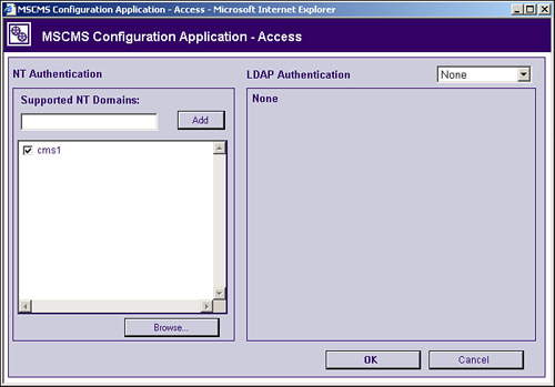 CMS supports the use of LDAP authentication to access Active Directory.