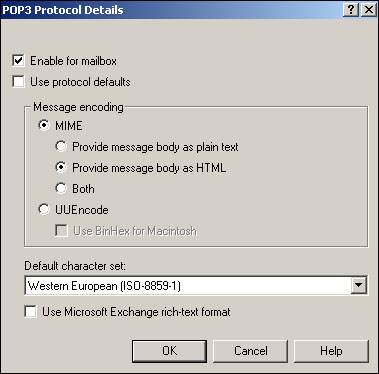 POP3 and IMAP4 use similar configuration settings.
