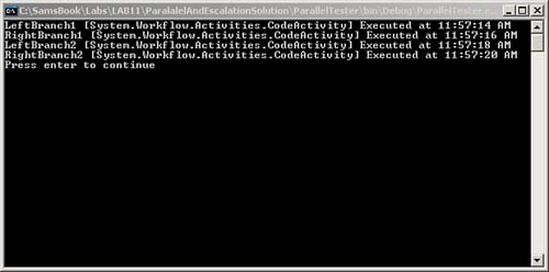 Parallel activity executing Code activities.