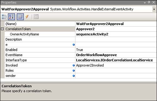 WaitForApprover2Approval activity configuration including correlation settings.