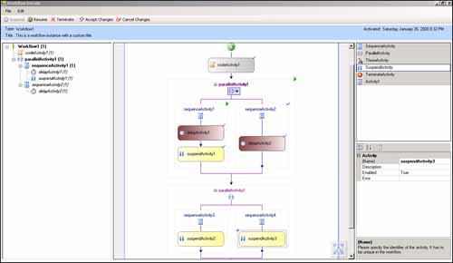 The Workflow Change application is used to add activities to a running workflow instance.