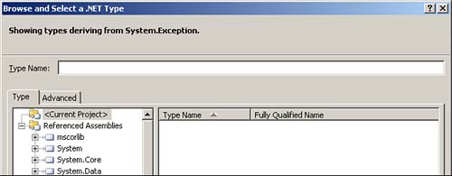 .NET Type selector dialog.