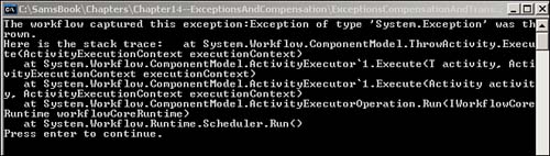 Workflow handler catches exception.