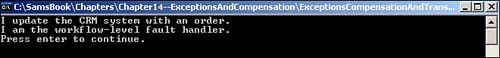 Compensation is no longer triggered because the Throw activity now precludes successful CompensatableSequence activity completion.