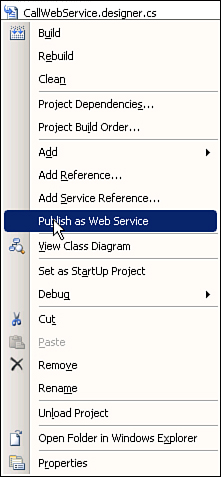 The Publish as Web Service choice.