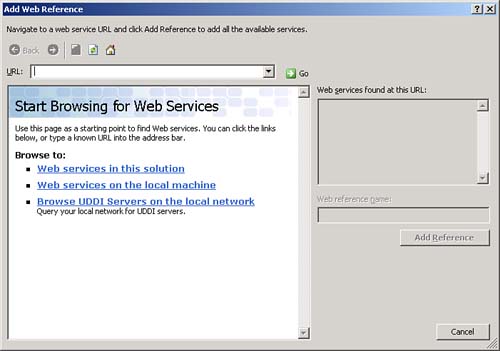 .NET Web Service reference dialog.