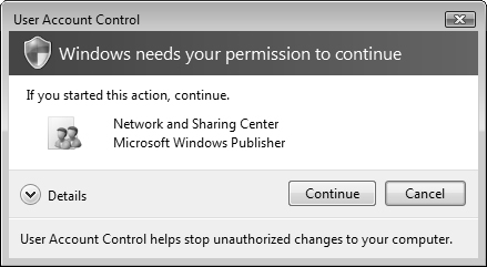 When you initiate an action in Vista that requires administrative credentials, you receive the User Account Control dialog box.