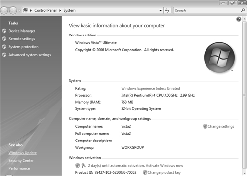 The System applet enables you to verify computer name, domain, and workgroup settings.