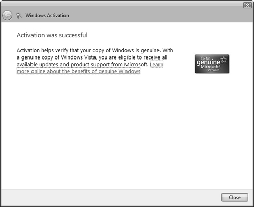 Windows informs you when you have successfully activated it.