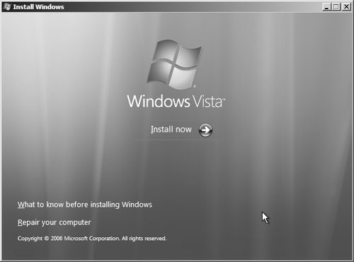 The Install Windows screen provides an option for repairing an unbootable computer.