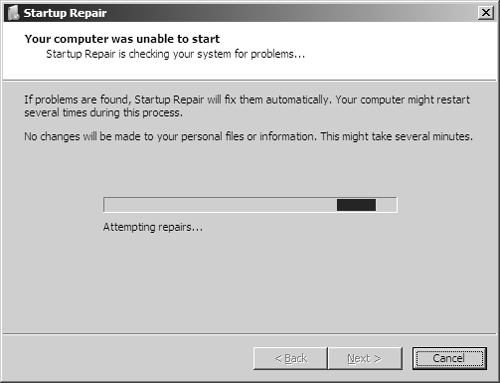 SRT attempts to repair an unbootable computer.