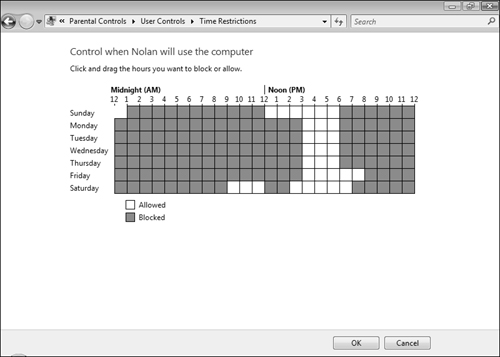 You can specify which hours of the day and days of the week your child is permitted to use the computer.