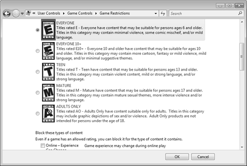You can select from a series of game ratings or block specific content types.