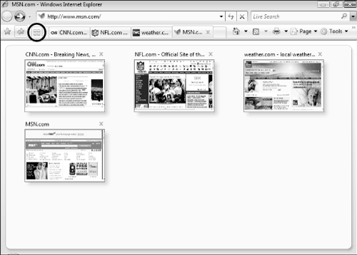 The Quick Tabs feature enables you to view multiple tabs as thumbnails.