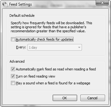 You can manage RSS feeds from the Feed Settings dialog box.