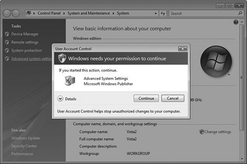 User Account Control displays this prompt to ask for approval of an administrative task.