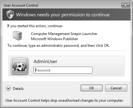 User Account Control requests that an administrative user password be entered when displayed from a non-administrative user account.