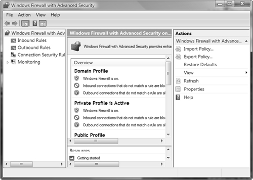 The Windows Firewall with Advanced Security snap-in enables you to perform advanced configuration options.