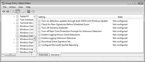 Group Policy provides eight settings that modify the behavior of Windows Defender.