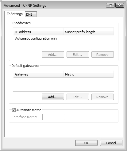 The Advanced TCP/IP Settings dialog allows you to control granular IPv6 addressing options.