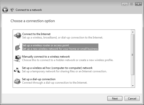 The Choose a Connection Option dialog box enables you to connect to several types of networks.