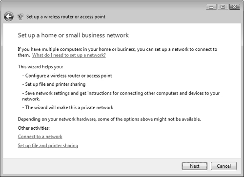 The Set Up a Home or Small Business Network Wizard helps you configure wireless networks.