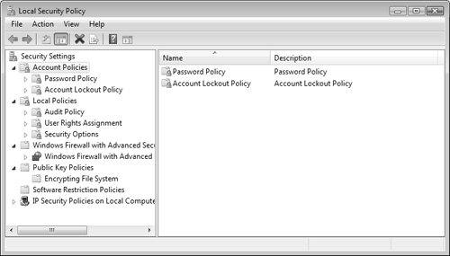 You can configure security policies that affect remote access in the Local Security Policy snap-in.