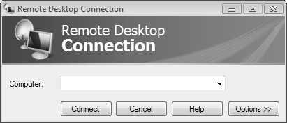 The Remote Desktop Connection dialog requires you to know the name and/or IP address of the target computer.