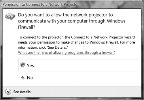 You need to enable Windows Firewall to allow communication with a network projector.