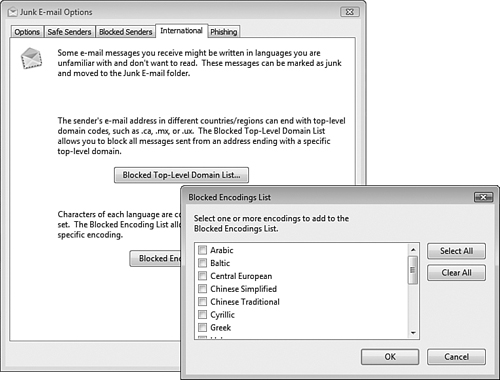 You can block messages encoded in international encoding formats from being received in your Inbox.