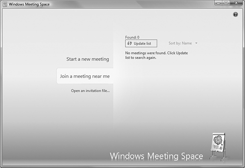 Windows Meeting Space enables you to start a new meeting or join an existing one.