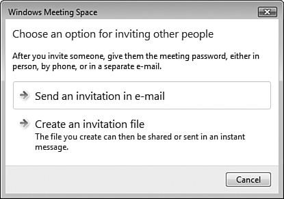 Windows Meeting Space enables you to create emails or invitation files.