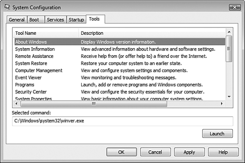 The Tools tab enables you to start a program from a comprehensive list of Windows diagnostic utilities.