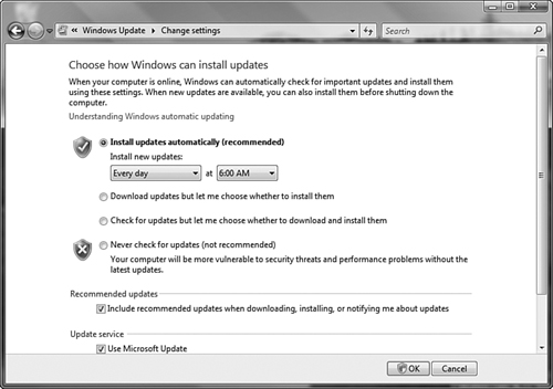 The Choose How Windows Can Install Updates page enables you to configure options related to downloading and installation of updates.