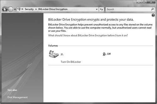 The BitLocker Drive Encryption applet in Control Panel enables you to encrypt your drive.