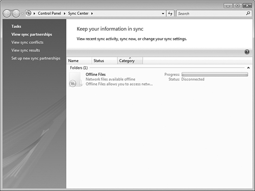 The Sync Center enables you to view and manage file and folder synchronization.