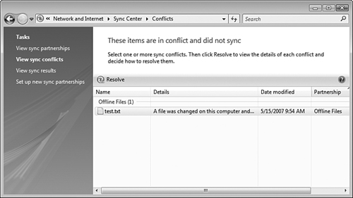 Sync Center informs you when synchronization conflicts occur.