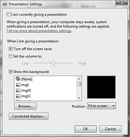 The Presentation Settings dialog box enables you to configure settings to be used during a presentation.