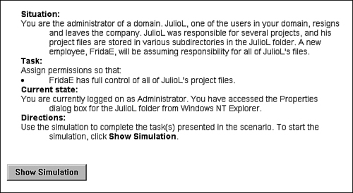 A typical MCP exam simulation with directions.