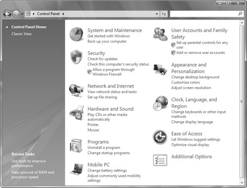 Window Vista Control Panel in Category view.